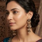 Antique Gold-Toned 3-Tier Pearl Jhumka Earrings