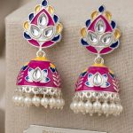 Traditional Kundan & Meenakari Jhumka Earrings with Pearl Drops