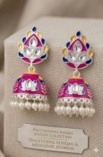 Traditional Kundan & Meenakari Jhumka Earrings with Pearl Drops