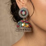 Handcrafted Multicolor Mirror-Work Embroidered Jhumka Earrings