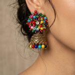Stone Studded Multicolor & Silver Oxidised Jhumka Earrings