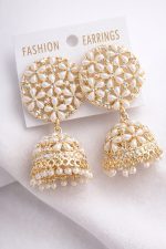 Floral Pearl Jhumka Earrings - Image 2