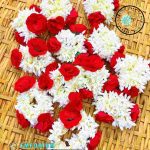 সুগন্ধিযুক্ত কৃত্রিম লাল গোলাপ ও বেলী ফুলের খোঁপার গজরা  — Scented Artificial Red Rose & Jasmine Mixed Gajra for Hair Khopa (Single Piece)
